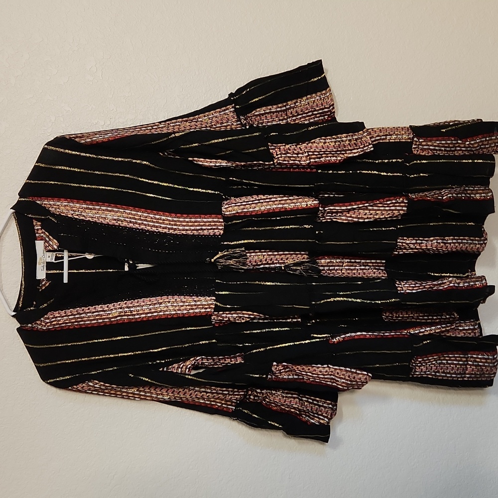 Chic Long Sleeve Striped Dress - Black and Pink
